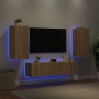 Muebles TV pared con LED 4 pzas madera ingeniería roble Sonoma de , Muebles TV - Ref: Foro24-3216841, Precio: 165,99 €, Descu...