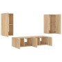 Muebles TV pared con LED 4 pzas madera ingeniería roble Sonoma de , Muebles TV - Ref: Foro24-3216841, Precio: 165,99 €, Descu...