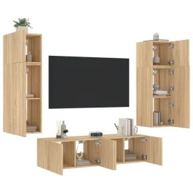 Muebles TV pared con LED 6 pzas madera ingeniería roble Sonoma de , Muebles TV - Ref: Foro24-3216834, Precio: 219,86 €, Descu...