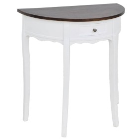 Mesa consola semicircular con cajón blanca y superficie marrón en Mesas auxiliares | Comprar online en Foru.es