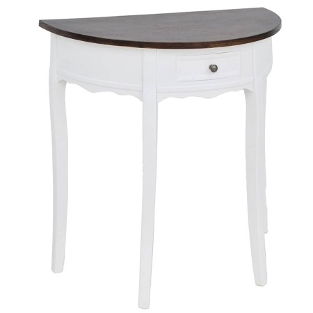 Mesa consola semicircular con cajón blanca y superficie marrón en Mesas auxiliares | Comprar online en Foru.es