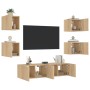 Muebles TV pared con LED 6 pzas madera ingeniería roble Sonoma de , Muebles TV - Ref: Foro24-3216855, Precio: 182,48 €, Descu...