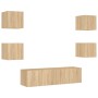 Muebles TV pared con LED 6 pzas madera ingeniería roble Sonoma de , Muebles TV - Ref: Foro24-3216855, Precio: 182,48 €, Descu...