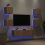 Muebles TV pared con LED 6 pzas madera ingeniería roble Sonoma de , Muebles TV - Ref: Foro24-3216855, Precio: 182,48 €, Descu...