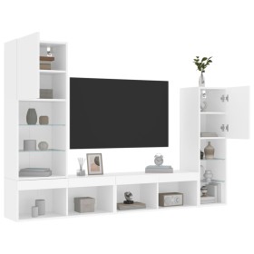 Muebles de TV de pared con LED 4 pzas madera ingeniería blanco de , Muebles TV - Ref: Foro24-3216654, Precio: 198,17 €, Descu...