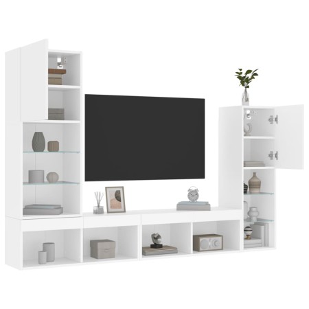 Muebles de TV de pared con LED 4 pzas madera ingeniería blanco de , Muebles TV - Ref: Foro24-3216654, Precio: 198,17 €, Descu...