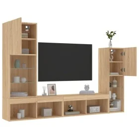 Muebles TV pared con LED 4 pzas madera ingeniería roble Sonoma de , Muebles TV - Ref: Foro24-3216656, Precio: 169,30 €, Descu...