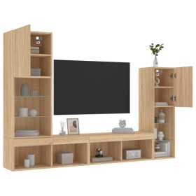 Muebles TV pared con LED 4 pzas madera ingeniería roble Sonoma de , Muebles TV - Ref: Foro24-3216656, Precio: 172,68 €, Descu...