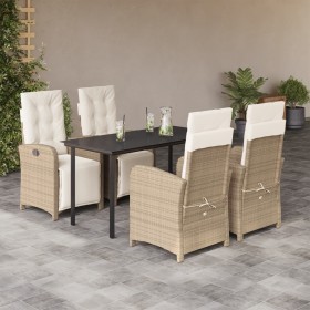Set comedor de jardín 5 pzas con cojines ratán sintético beige en Conjuntos de jardín | Comprar online en Foru.es