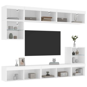 Muebles de TV de pared con LED 8 pzas madera ingeniería blanco de , Muebles TV - Ref: Foro24-3216668, Precio: 221,58 €, Descu...