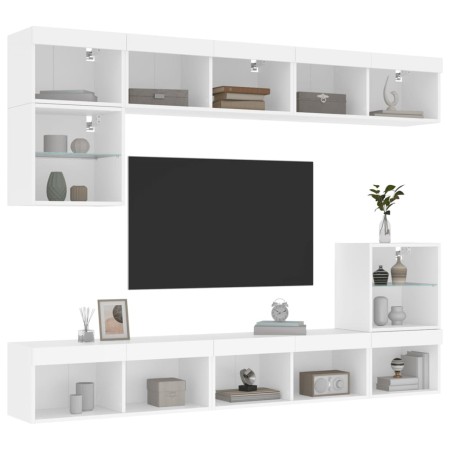 Muebles de TV de pared con LED 8 pzas madera ingeniería blanco de , Muebles TV - Ref: Foro24-3216668, Precio: 221,58 €, Descu...