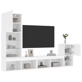 Muebles de TV de pared con LED 4 pzas madera ingeniería blanco de , Muebles TV - Ref: Foro24-3216661, Precio: 173,64 €, Descu...