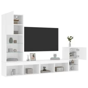 Muebles de TV de pared con LED 4 pzas madera ingeniería blanco de , Muebles TV - Ref: Foro24-3216661, Precio: 171,31 €, Descu...