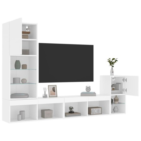 Muebles de TV de pared con LED 4 pzas madera ingeniería blanco de , Muebles TV - Ref: Foro24-3216661, Precio: 173,64 €, Descu...