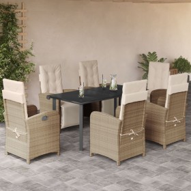 Set comedor de jardín 7 pzas con cojines ratán sintético beige en Conjuntos de jardín | Comprar online en Foru.es