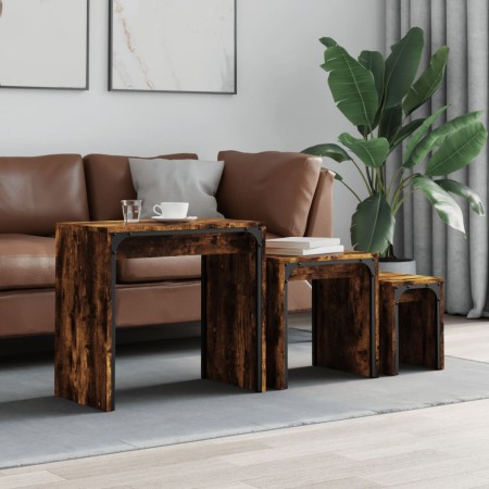 Mesas de centro apilables 3 pzas madera ingeniería roble humo de , Mesas de centro - Ref: Foro24-837824, Precio: 64,76 €, Des...