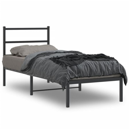 Estructura de cama con cabecero metal negro 75x190 cm de , Camas y somieres - Ref: Foro24-355355, Precio: 59,48 €, Descuento: %
