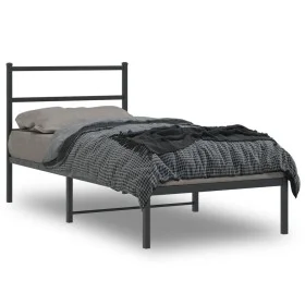 Estructura de cama con cabecero metal negro 90x190 cm de , Camas y somieres - Ref: Foro24-355357, Precio: 65,10 €, Descuento: %