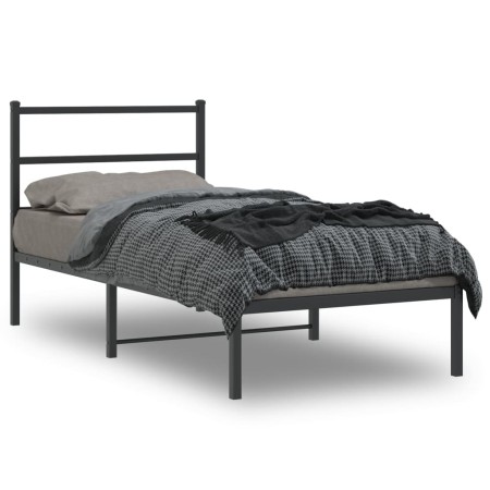 Estructura de cama con cabecero metal negro 90x190 cm de , Camas y somieres - Ref: Foro24-355357, Precio: 66,22 €, Descuento: %