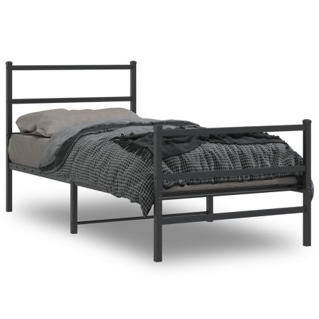 Estructura de cama con cabecero y estribo metal negro 90x200 cm de , Camas y somieres - Ref: Foro24-355376, Precio: 71,52 €, ...
