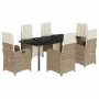 Set comedor de jardín 7 pzas con cojines ratán sintético beige en Conjuntos de jardín | Comprar online en Foru.es