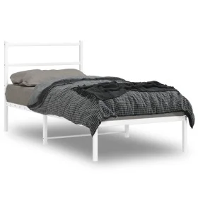 Estructura de cama de metal con cabecero blanco 90x200 cm de , Camas y somieres - Ref: Foro24-355407, Precio: 61,90 €, Descue...