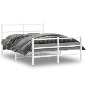 Estructura cama metal con cabecero y estribo blanco 140x190 cm de , Camas y somieres - Ref: Foro24-355432, Precio: 93,29 €, D...