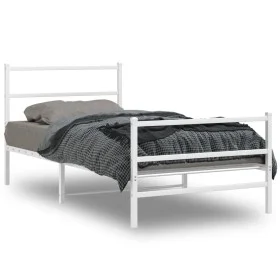 Estructura cama metal con cabecero y estribo blanco 100x190 cm de , Camas y somieres - Ref: Foro24-355426, Precio: 64,86 €, D...