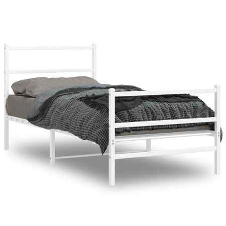 Estructura cama metal con cabecero y estribo blanco 90x190 cm de , Camas y somieres - Ref: Foro24-355424, Precio: 65,85 €, De...