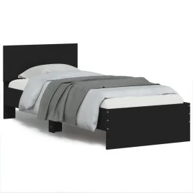 Cama con cabecero madera de ingeniería negra 90x190 cm de , Camas y somieres - Ref: Foro24-838653, Precio: 88,39 €, Descuento: %