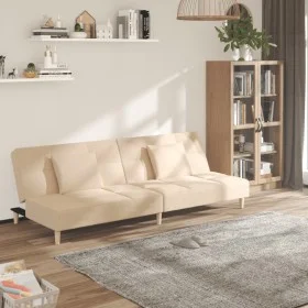 Sofá cama de 2 plazas con dos almohadas tela color crema de , Sofás - Ref: Foro24-375795, Precio: 242,05 €, Descuento: %