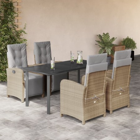 Set comedor de jardín 5 pzas con cojines ratán sintético beige en Conjuntos de jardín | Comprar online en Foru.es