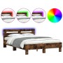 Estructura de cama cabecero y luces LED roble ahumado 120x200cm de , Camas y somieres - Ref: Foro24-3207557, Precio: 146,34 €...