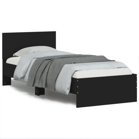 Estructura cama con cabecero madera ingeniería negro 90x200 cm de , Camas y somieres - Ref: Foro24-838625, Precio: 96,55 €, D...
