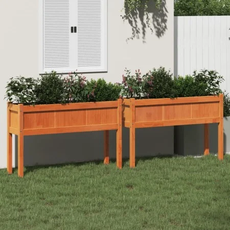Jardineras con patas 2 uds madera maciza de pino marrón cera de , Maceteros y jardineras - Ref: Foro24-837569, Precio: 114,68...