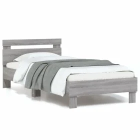 Bed frame headboard LED lights Sonoma gray 90x200 cm by , Beds and slatted bases - Ref: Foro24-838720, Price: 109,59 €, Disco...