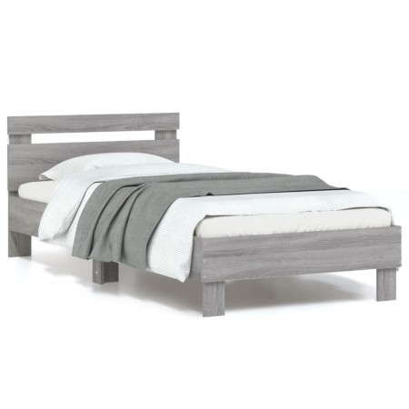 Estructura de cama cabecero luces LED gris Sonoma 90x200 cm de , Camas y somieres - Ref: Foro24-838720, Precio: 113,67 €, Des...