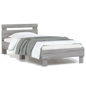 Estructura de cama cabecero luces LED gris Sonoma 90x190 cm de , Camas y somieres - Ref: Foro24-838748, Precio: 106,25 €, Des...