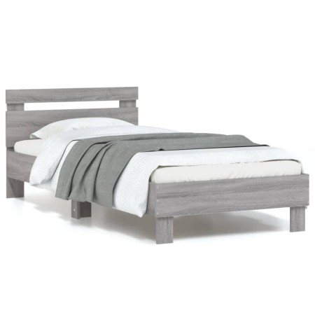 Estructura de cama cabecero luces LED gris Sonoma 90x190 cm de , Camas y somieres - Ref: Foro24-838748, Precio: 106,25 €, Des...