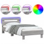 Estructura de cama cabecero luces LED gris Sonoma 90x190 cm de , Camas y somieres - Ref: Foro24-838748, Precio: 106,25 €, Des...