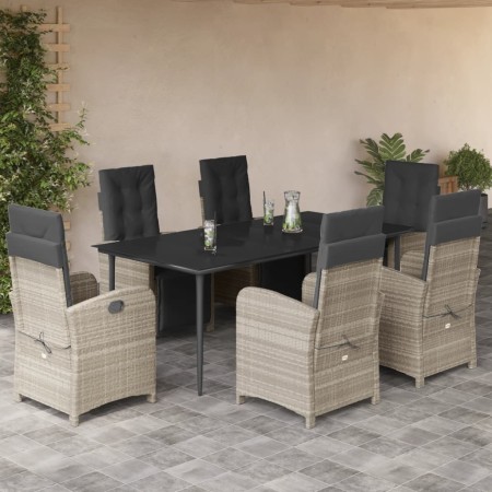 Set comedor jardín 7 pzas y cojines ratán sintético gris claro en Conjuntos de jardín | Comprar online en Foru.es