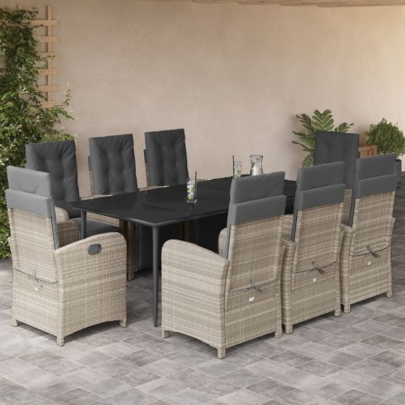 Set comedor de jardín 9 pzas cojines ratán sintético gris claro en Conjuntos de jardín | Comprar online en Foru.es