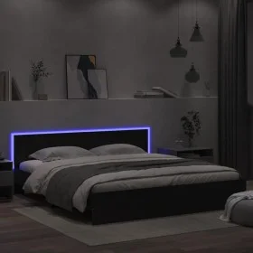 Estructura de cama cabecero y luces LED negra 180x200 cm de , Camas y somieres - Ref: Foro24-3207589, Precio: 278,82 €, Descu...