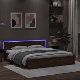 Estructura de cama cabecero y luces LED marrón roble 180x200 cm de , Camas y somieres - Ref: Foro24-3207594, Precio: 212,03 €...