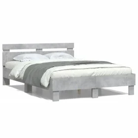 Estructura de cama cabecero y luces LED gris hormigón 120x200cm de , Camas y somieres - Ref: Foro24-3207556, Precio: 145,67 €...