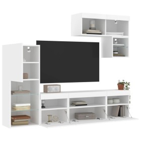 Muebles de TV de pared con LED 6 pzas madera ingeniería blanco de , Muebles TV - Ref: Foro24-3216732, Precio: 243,91 €, Descu...