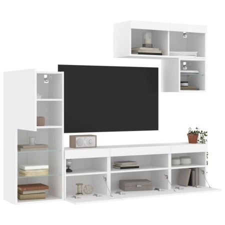 Muebles de TV de pared con LED 6 pzas madera ingeniería blanco de , Muebles TV - Ref: Foro24-3216732, Precio: 243,91 €, Descu...