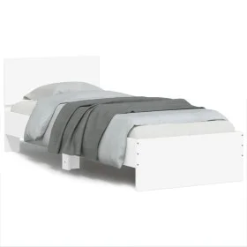 Estructura cama con cabecero madera ingeniería blanco 90x200 cm de , Camas y somieres - Ref: Foro24-838624, Precio: 105,29 €,...