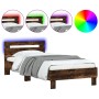 Estructura de cama cabecero luces LED roble ahumado 75x190 cm de , Camas y somieres - Ref: Foro24-838754, Precio: 68,78 €, De...