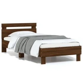 Bed frame headboard LED lights oak brown 75x190 cm by , Beds and slatted bases - Ref: Foro24-838756, Price: 70,26 €, Discount: %